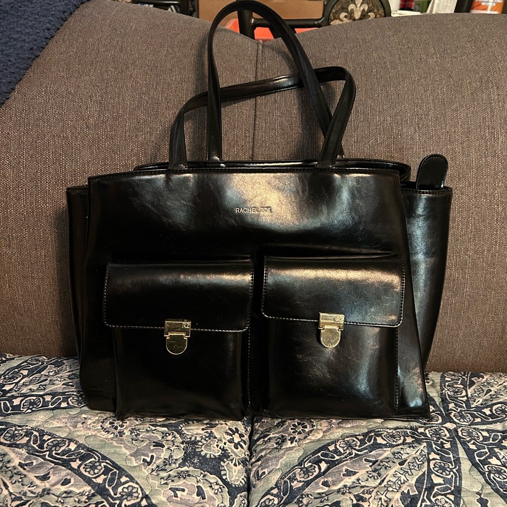 Rachel Zoe Black Leather Briefcase Professional Design